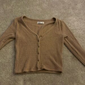 brown fuzzy hollister button up